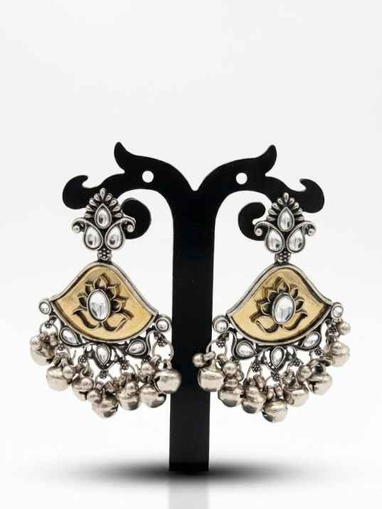 Dual Tone Lotus Ghungroo Statement Earrings