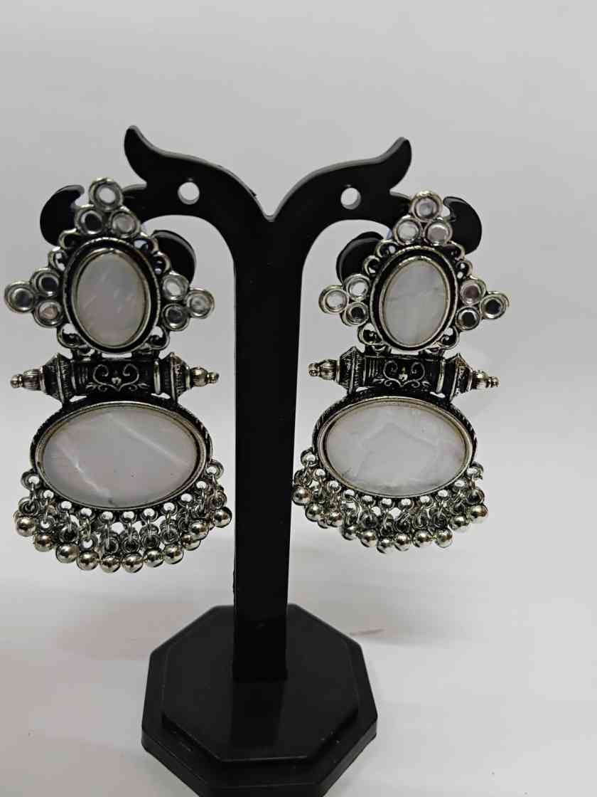 Oxidized Silver Geometric Cabochon Earring