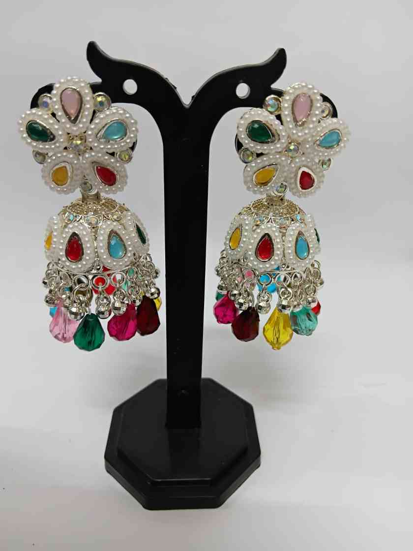 Vibrant Multi Color Pearl Floral Jhumka Earrings
