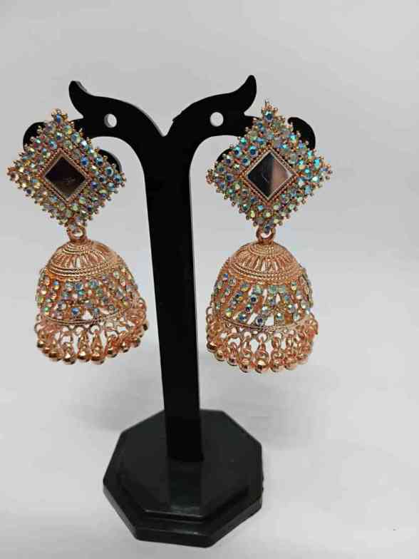 Rose Gold Iridescent Mirror Jhumka Earrings