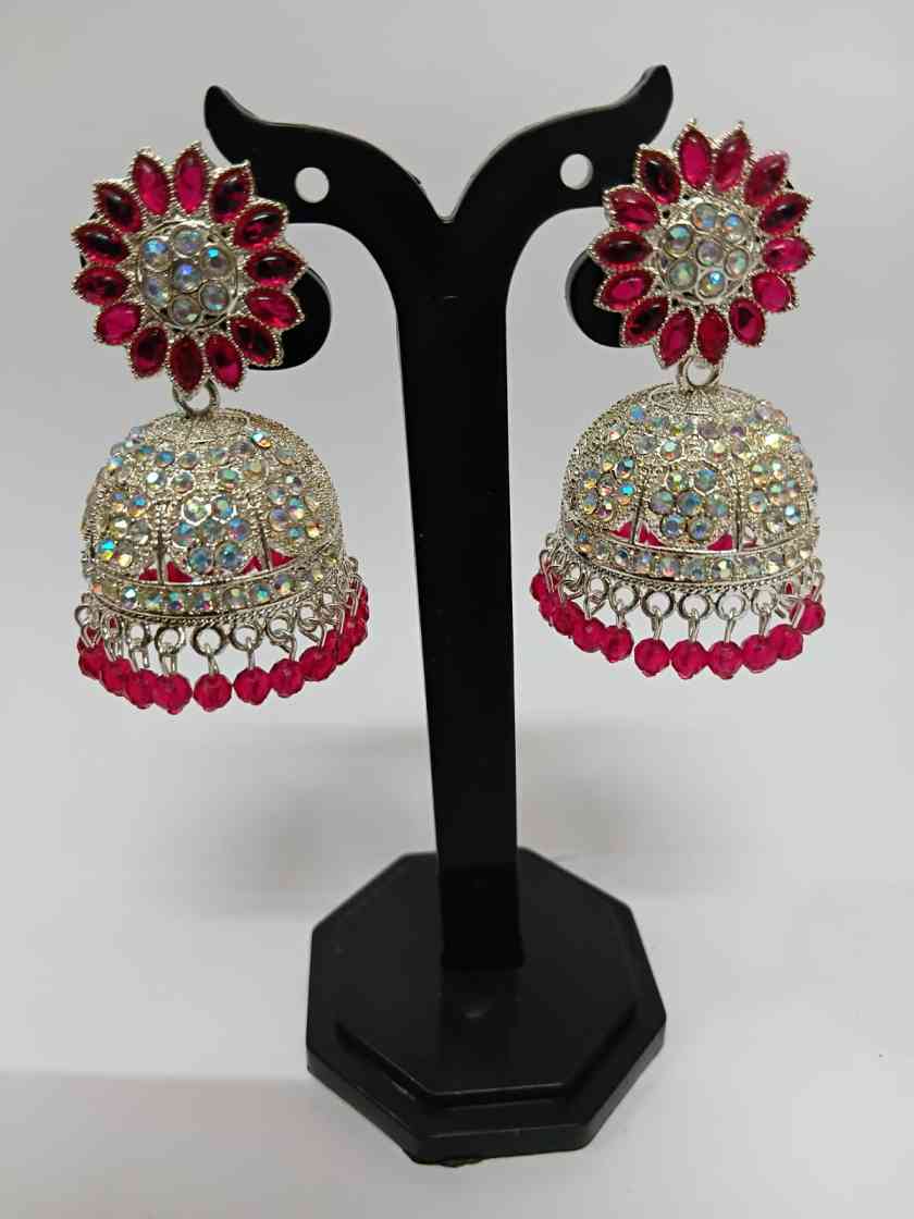 Silver Floral Iridescent Crystal Jhumka Collection