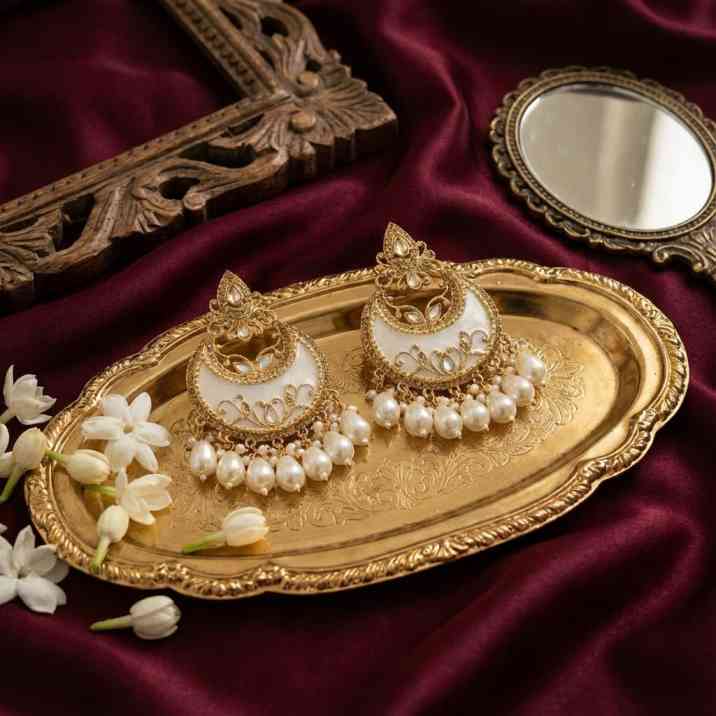 Gold Plated Kundan Pearl Chandbali Earrings