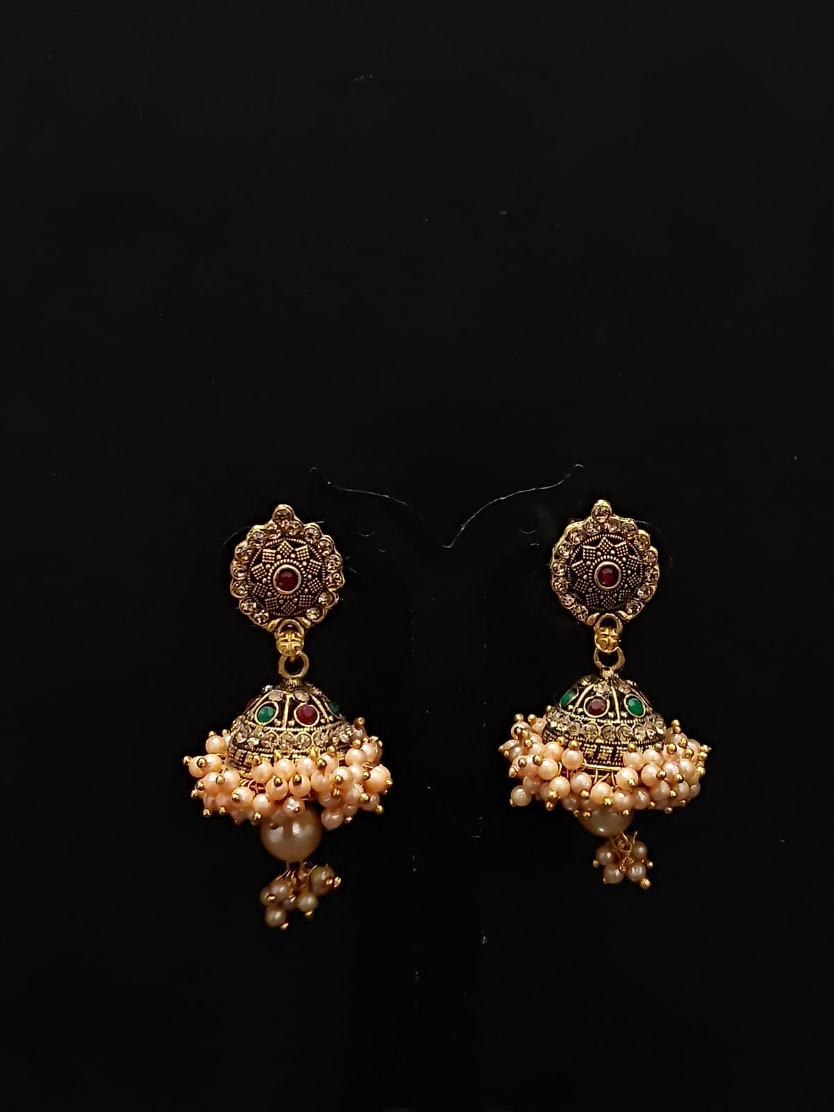 Antique Gold Plated Pearl Bunch Jhumka