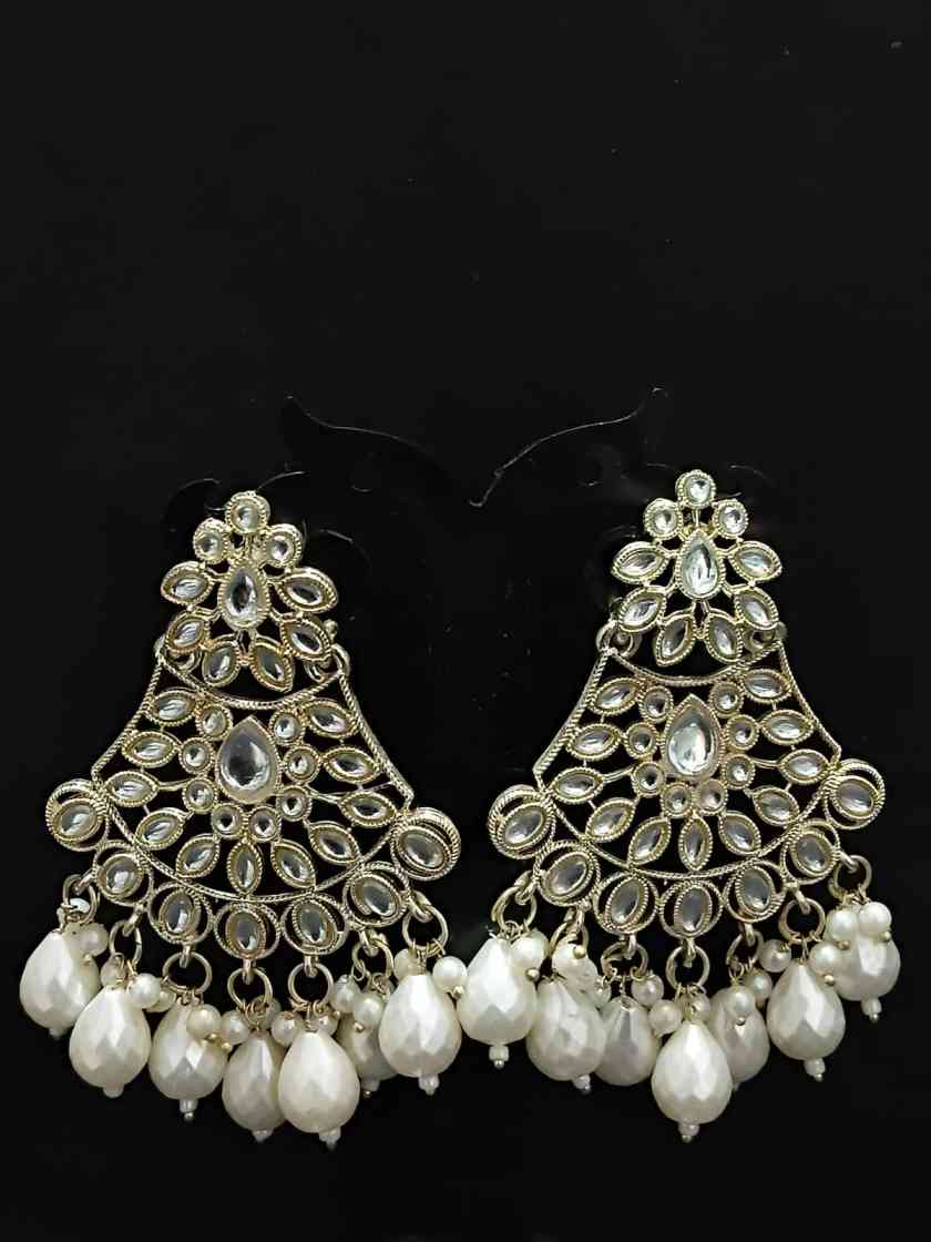 Gold Plated Kundan Pearl Chandelier Earrings