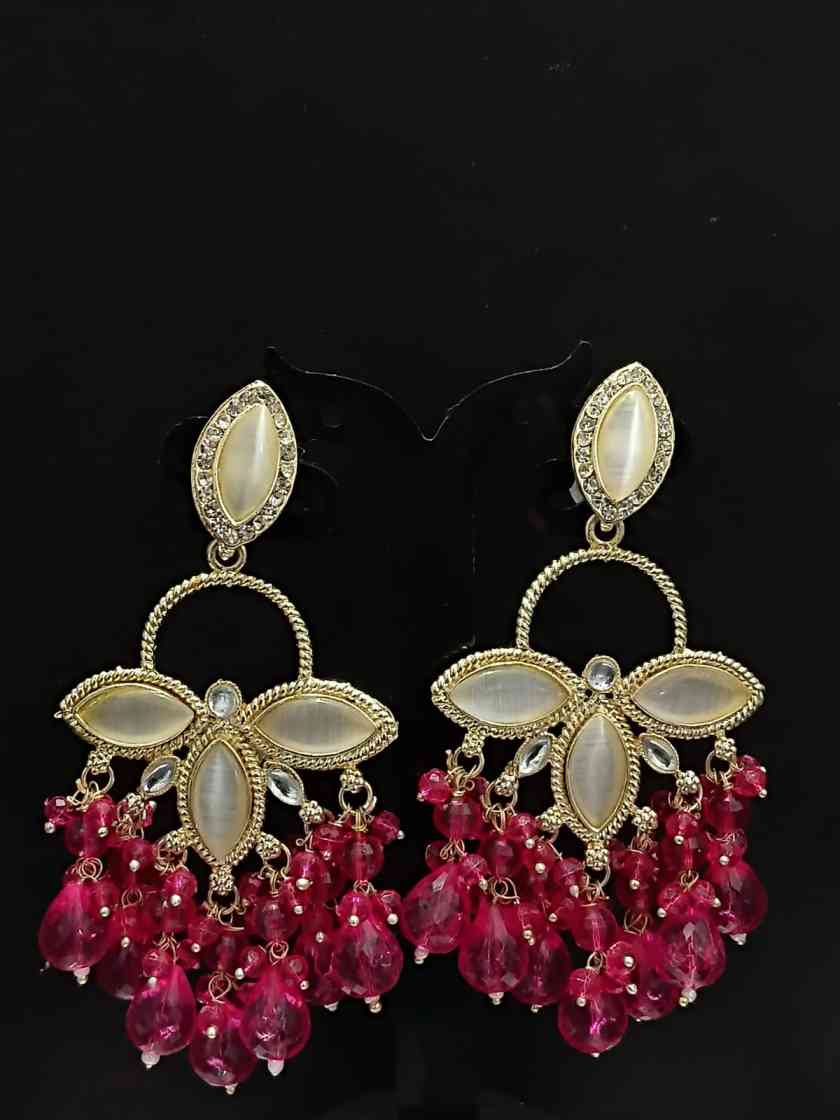 Gold Plated Cats Eye Bead Chandelier Earrings