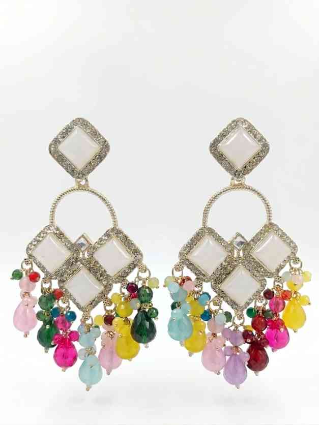 Geometric Diamond Stone Chandelier Earrings