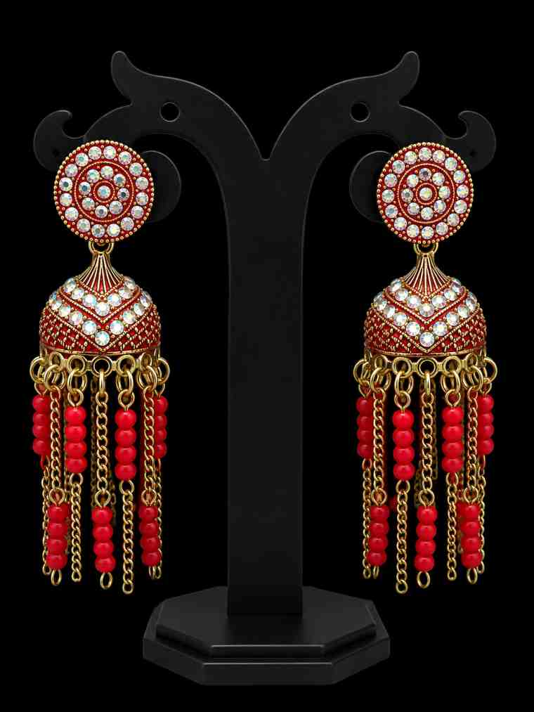 Antique Gold Plated Long Tassel Jhumka