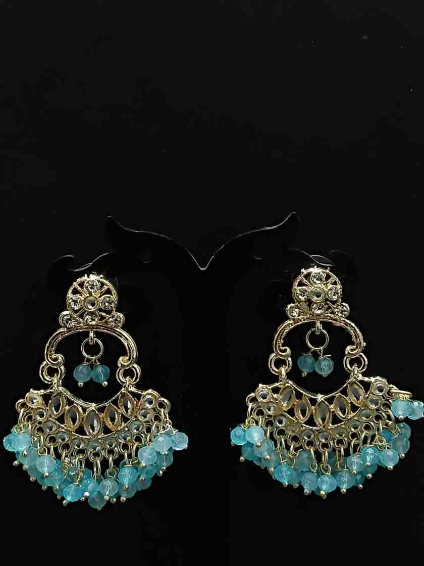 Gold Plated Kundan Bead Chandelier Earrings