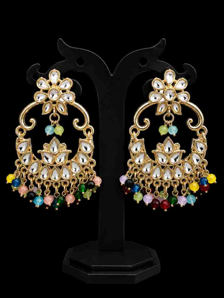 Gold Plated Multi Color Kundan Chandbali Earrings