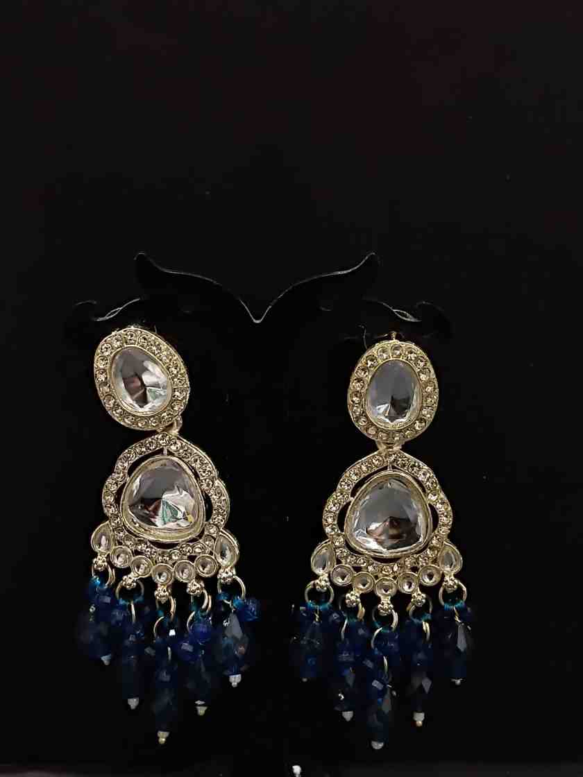 Gold Plated Regal Kundan Crystal Drop Earrings