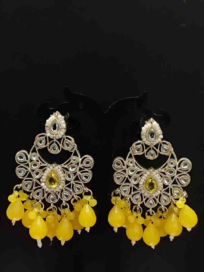 Gold Plated Kundan Bead Chandelier Earrings