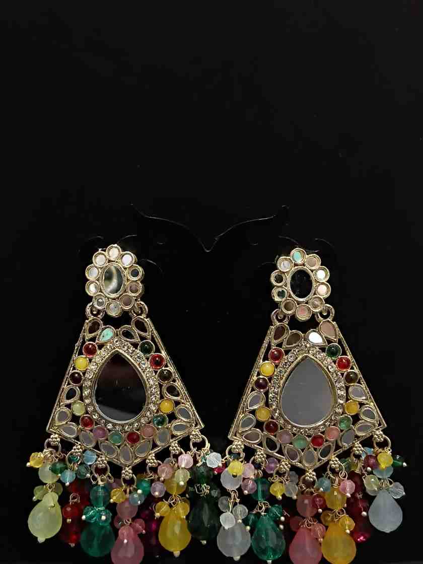 Gold Plated Kundan Mirror Chandelier Earrings