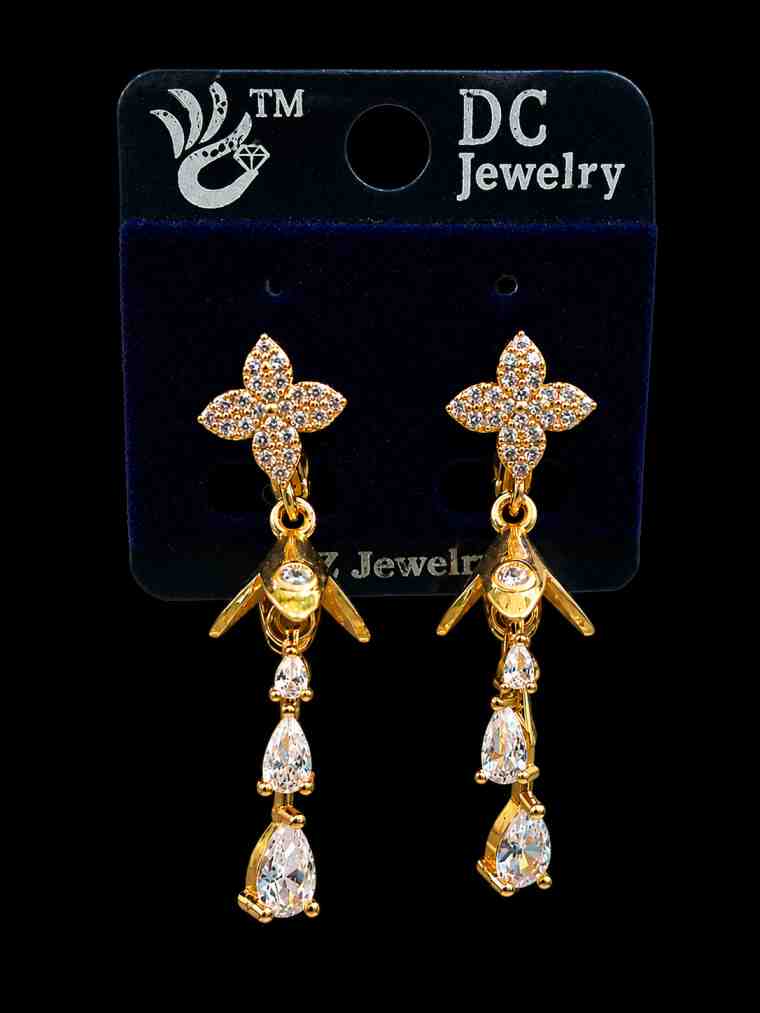 Gold Plated CZ Floral Teardrop Dangle Earrings