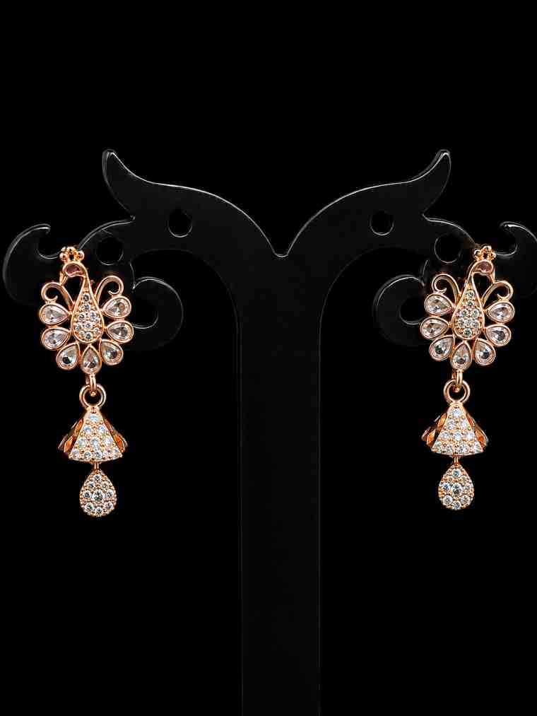 Rose Gold CZ Peacock Drop Earrings