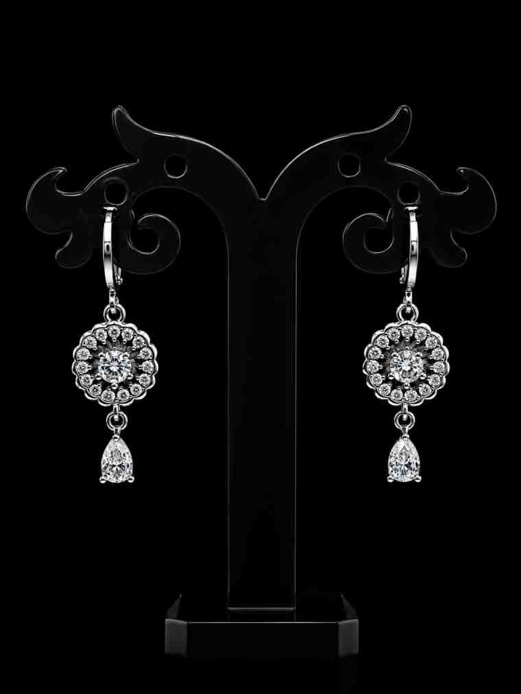 Silver Plated CZ Circular Teardrop Dangle Earrings
