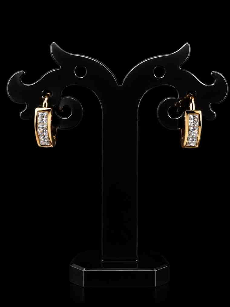 Gold Plated Square CZ Huggie Hoop Earrings