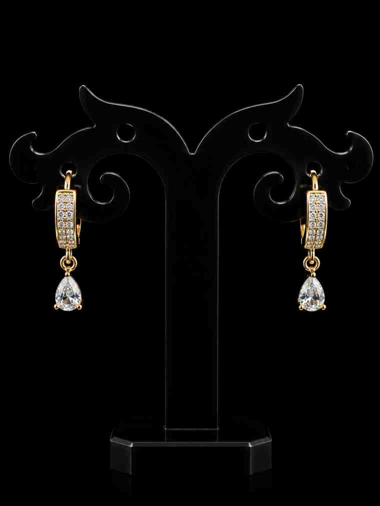 Gold Plated CZ Teardrop Huggie Hoop Earrings