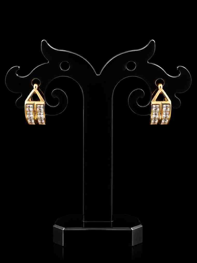 Gold Plated Geometric CZ Huggie Hoop Earrings