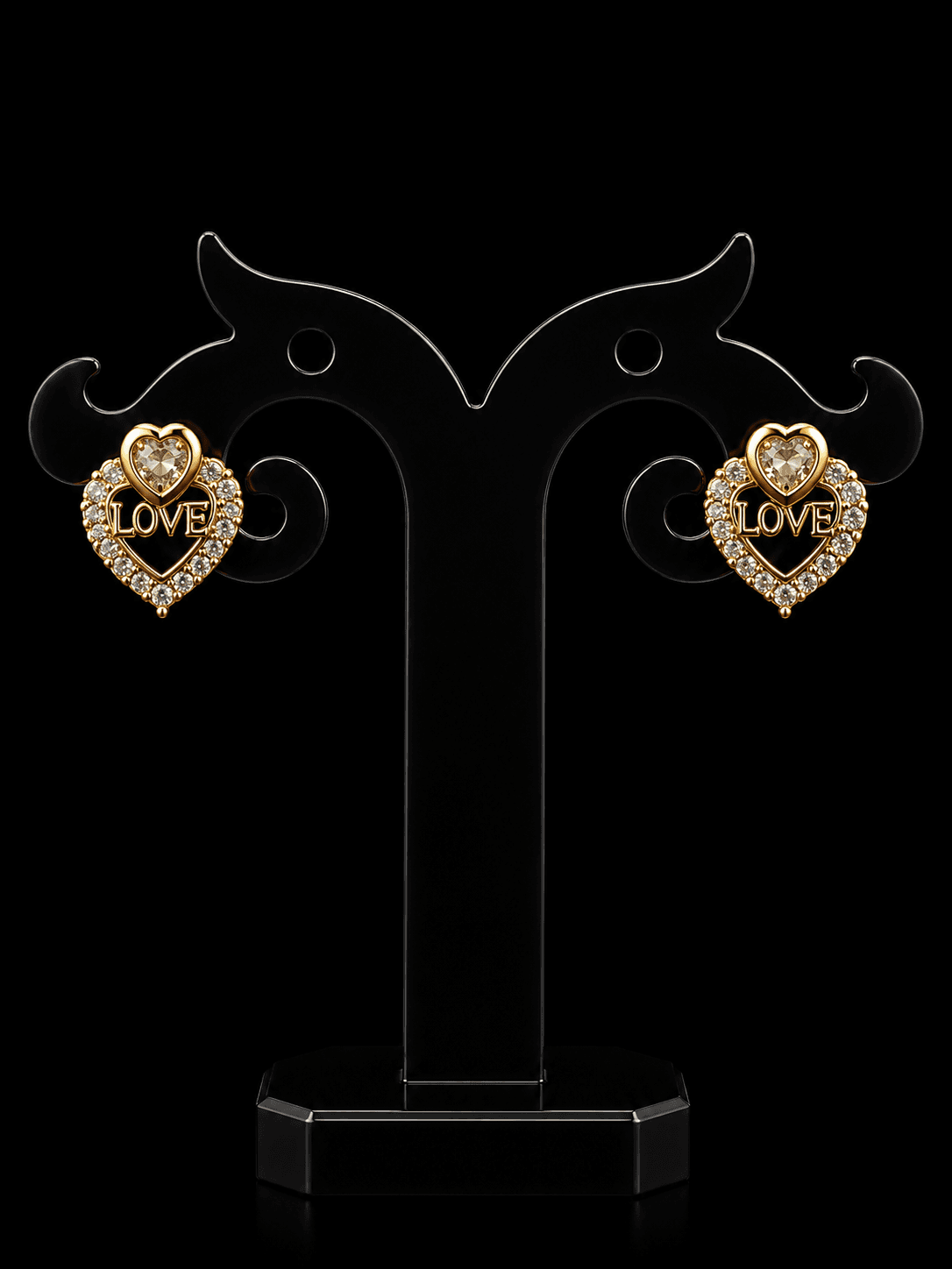 Gold Plated CZ LOVE Heart Stud Earrings