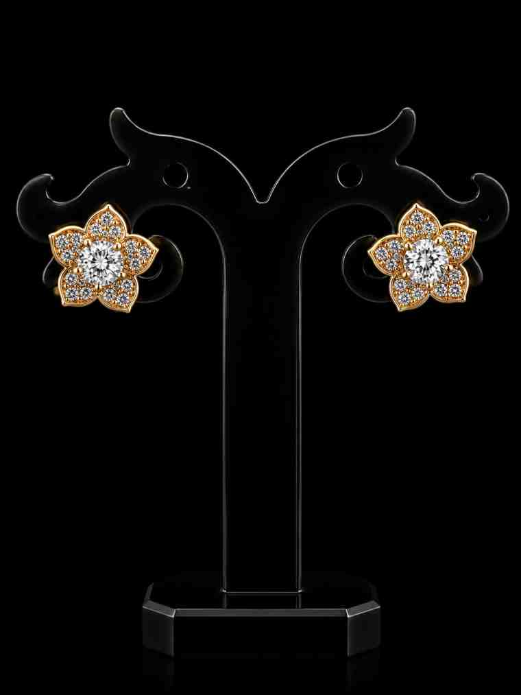 Gold Plated CZ Floral Cluster Stud Earrings