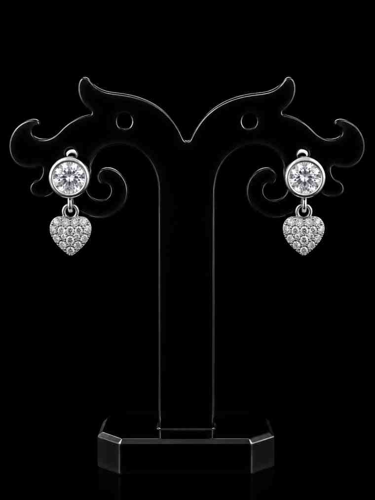 Silver Plated CZ Round Heart Dangle Earrings