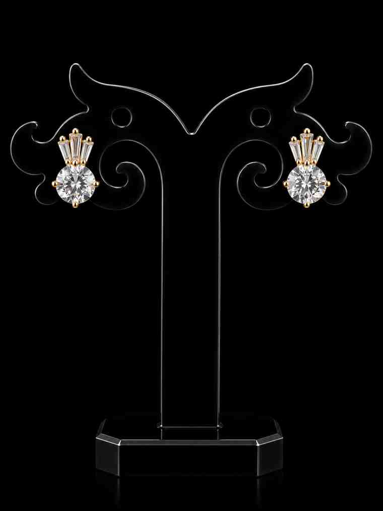 Gold Plated CZ Crown Round Stud Earrings