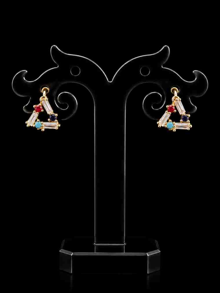 Gold Plated Multicolor CZ Triangle Drop Earrings
