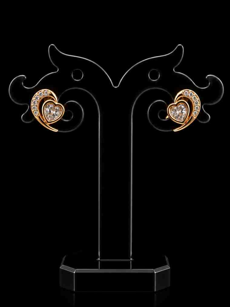 Gold Plated CZ Heart Wave Stud Earrings