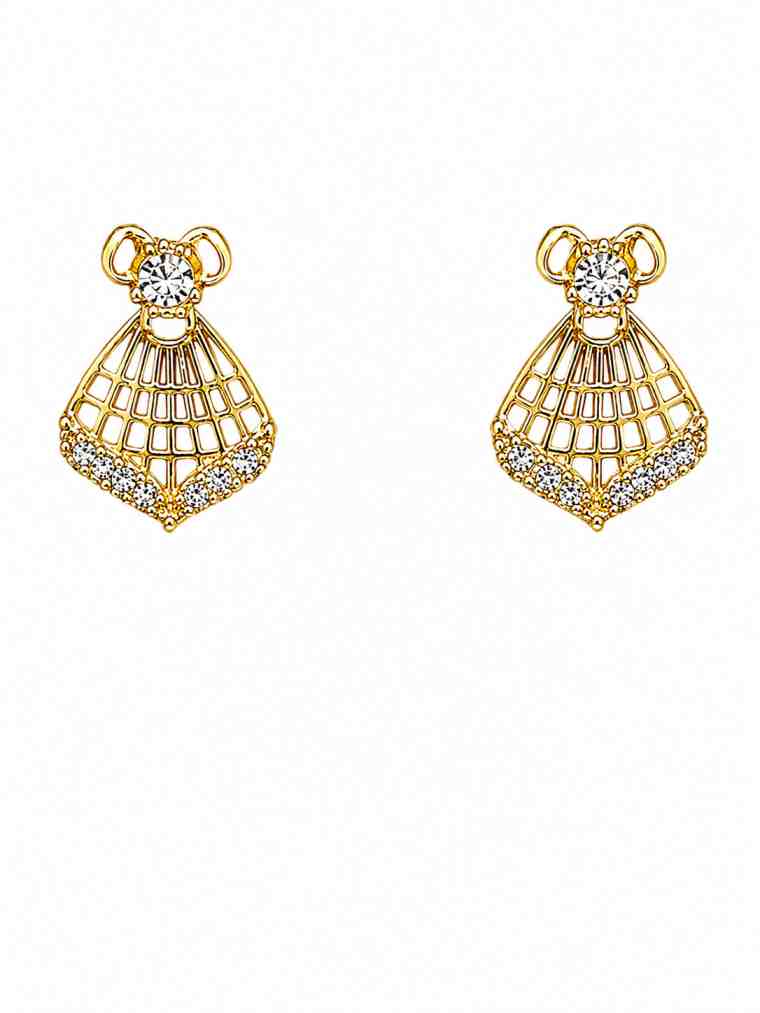 Gold Plated CZ Lattice Fan Drop Earrings