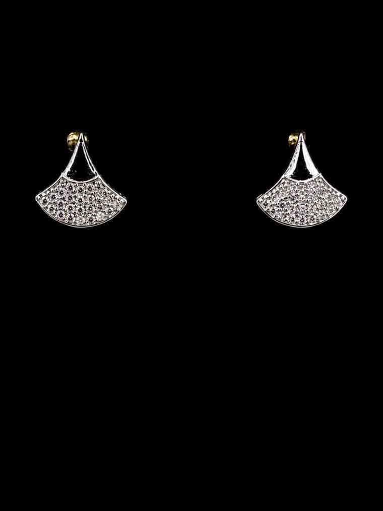 Silver Plated Pave CZ Fan Stud Earrings