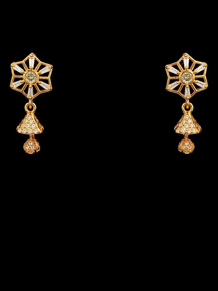 Gold Plated CZ Starburst Bell Drop Earrings
