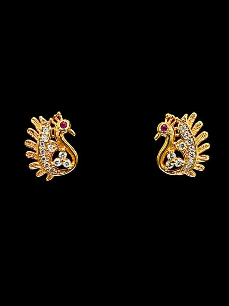 Gold Plated Ruby CZ Peacock Stud Earrings