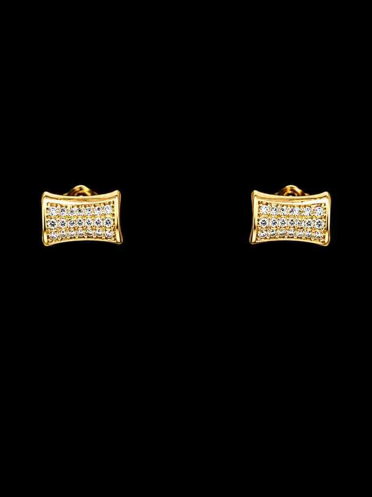 Gold Plated Pave CZ Rectangular Stud Earrings
