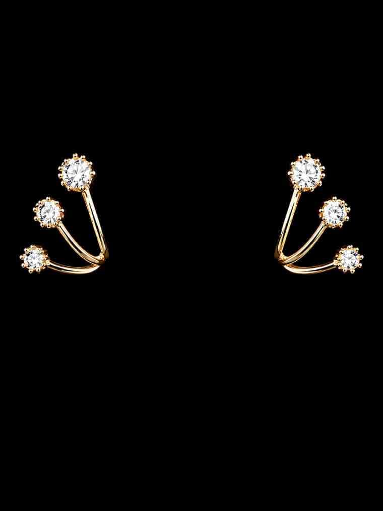 Gold Plated CZ Triple Strand Claw Stud Earrings