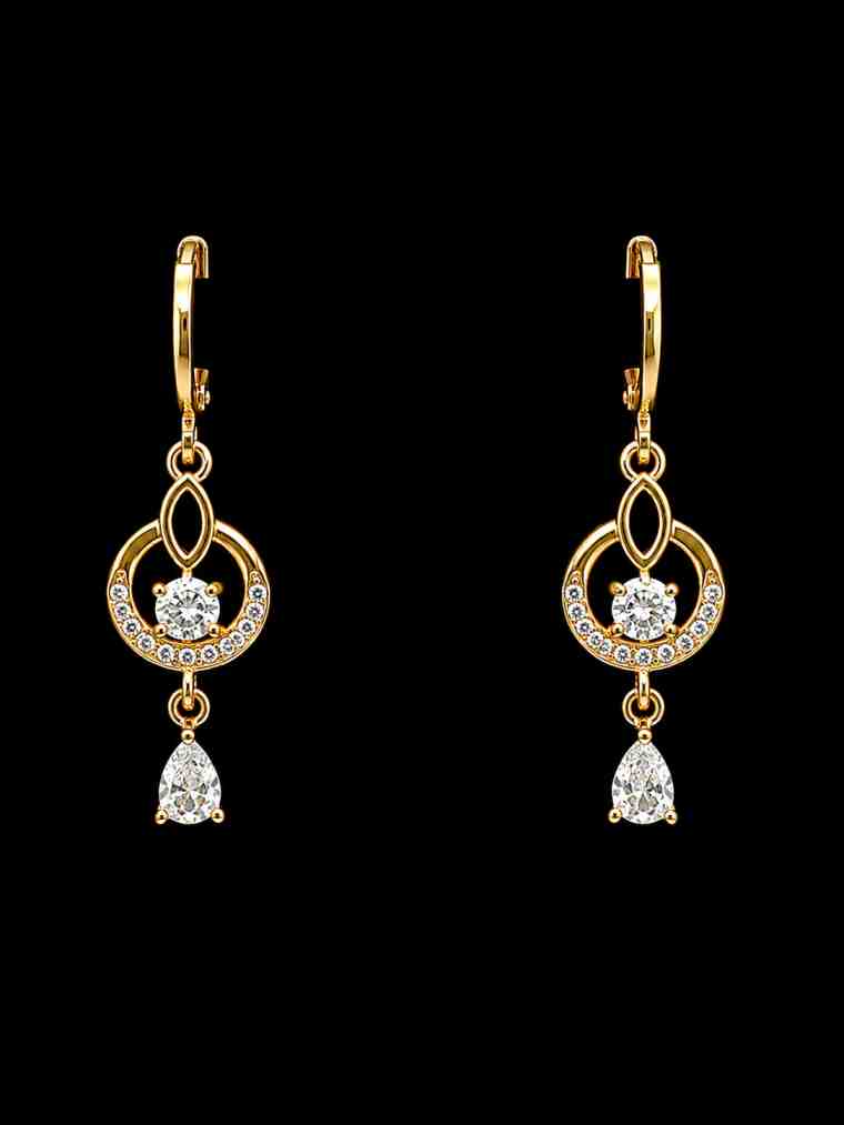 Gold Plated CZ Teardrop Halo Drop Earrings