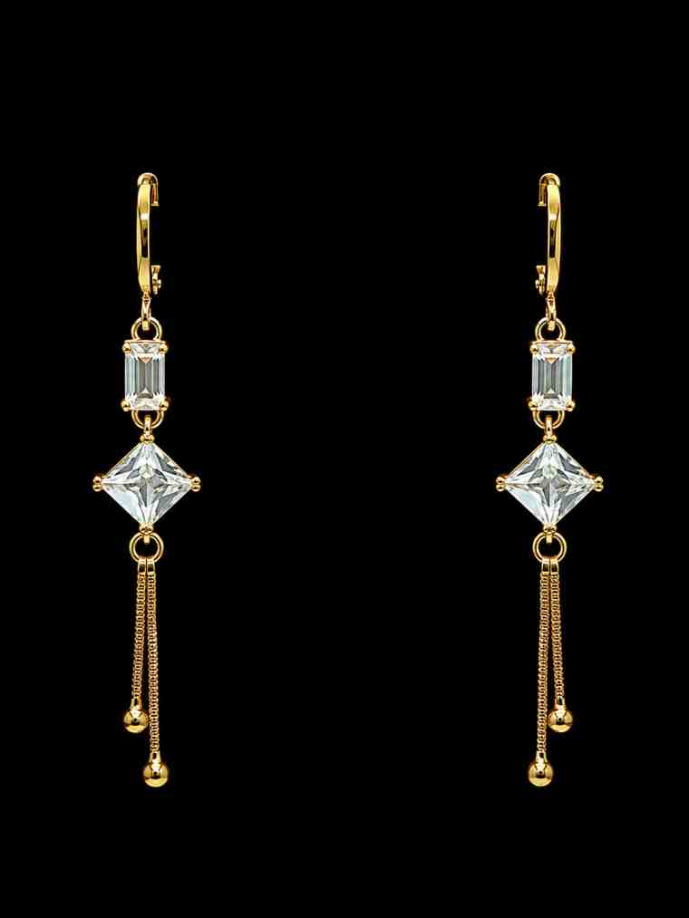Gold Plated CZ Geometric Chain Dangle Earrings